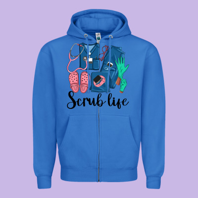 Scrub Life Nurse Zipper Hoodie Designed By Lillyallendesigns