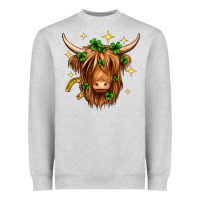 Heather Grey St. Patrick's Day Highland Cow Heavyweight Sweatshirt - Neo Western