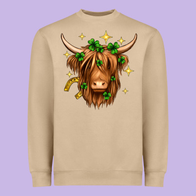 St. Patrick's Day Highland Cow Heavyweight Sweatshirt Designed By Neo Western