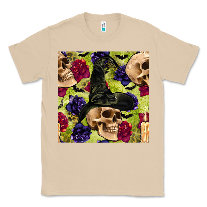Halloween Witch Skull Seamless Pattern Classic Tee by BundleAndBundleShop | Teevron