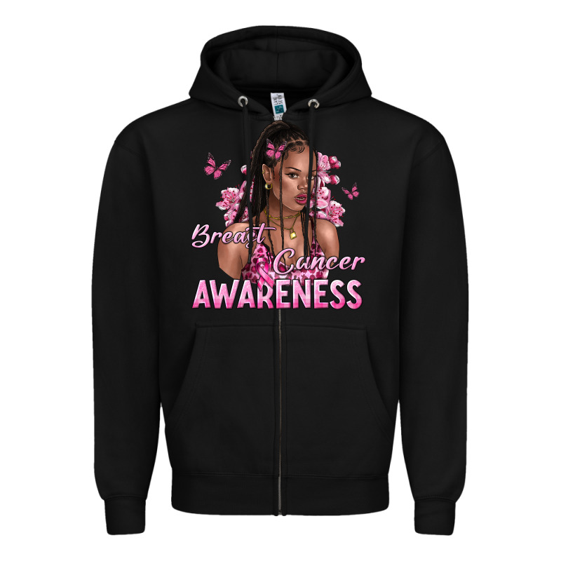 Breast Cancer Awareness Afro Woman Zipper Hoodie by NancyCooperArtShop | Teevron