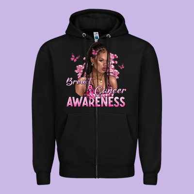 Breast Cancer Awareness Afro Woman Zipper Hoodie Designed By Nancycooperartshop