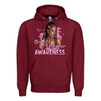 Burgundy breast cancer awareness afro woman Zipper Hoodie - NancyCooperArtShop