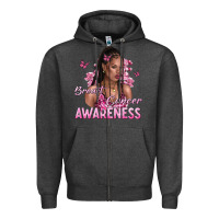 Charcoal Heather breast cancer awareness afro woman Zipper Hoodie - NancyCooperArtShop
