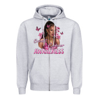 Heather Grey breast cancer awareness afro woman Zipper Hoodie - NancyCooperArtShop