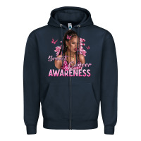 Navy breast cancer awareness afro woman Zipper Hoodie - NancyCooperArtShop
