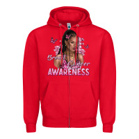 Red breast cancer awareness afro woman Zipper Hoodie - NancyCooperArtShop