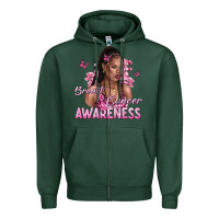 Sports Green breast cancer awareness afro woman Zipper Hoodie - NancyCooperArtShop