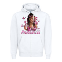 White breast cancer awareness afro woman Zipper Hoodie - NancyCooperArtShop