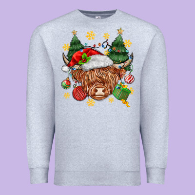 Christmas Highland Cow Premium Sweatshirt Designed By Maliassmallbusiness