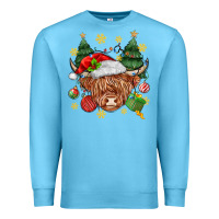 Ocean Blue Christmas highland cow Premium Sweatshirt - MaliasSmallBusiness