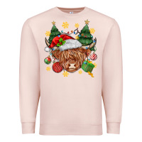 Pale Pink Christmas highland cow Premium Sweatshirt - MaliasSmallBusiness