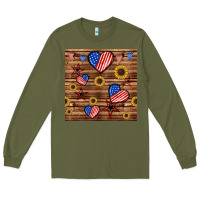 Army Green 4th of july hearts seamless pattern Long Sleeve Tee - BundleAndBundleShop