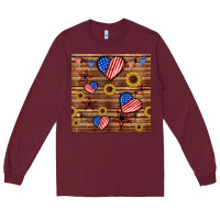 Burgundy 4th of july hearts seamless pattern Long Sleeve Tee - BundleAndBundleShop