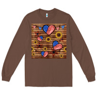 Chestnut 4th of july hearts seamless pattern Long Sleeve Tee - BundleAndBundleShop