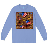 Colony Blue 4th of july hearts seamless pattern Long Sleeve Tee - BundleAndBundleShop