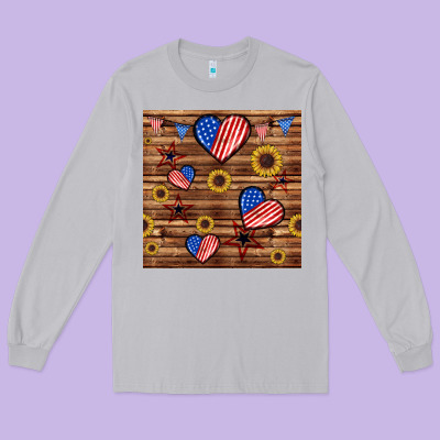 4th Of July Hearts Seamless Pattern Long Sleeve Tee Designed By Bundleandbundleshop