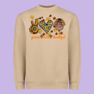 Peace Love Thankful Heavyweight Sweatshirt Designed By Cowhidedigitalart
