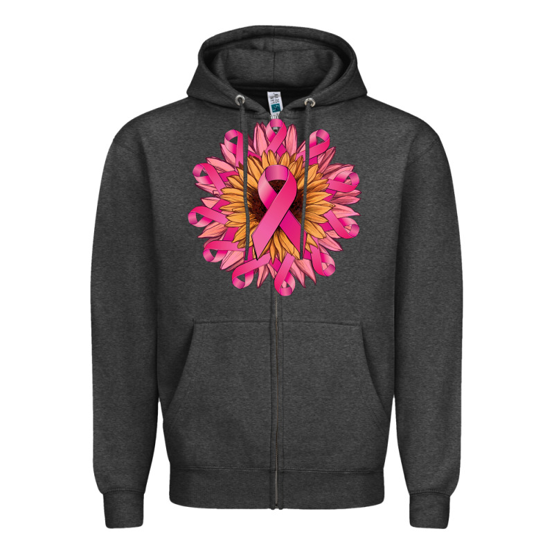 Cancer Ribbon Sunflower Zipper Hoodie by NancyCooperArtShop | Teevron