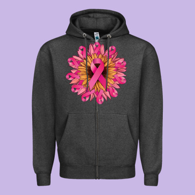 Cancer Ribbon Sunflower Zipper Hoodie Designed By Nancycooperartshop