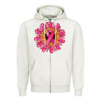 Oatmeal Heather cancer ribbon sunflower Zipper Hoodie - NancyCooperArtShop