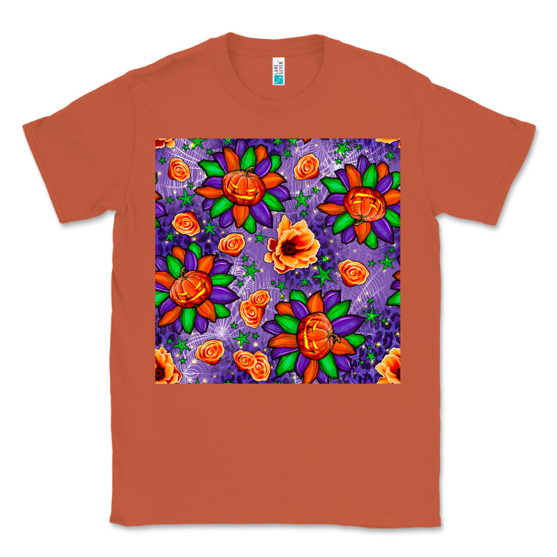 Pumpkin Flower Halloween Seamless Pattern Classic Tee by BundleAndBundleShop | Teevron