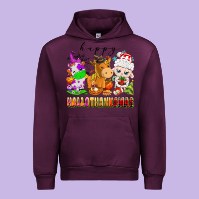 Happy Hallothanksmas Farm Animals Urban Hoodie Designed By Texasbilliewilder