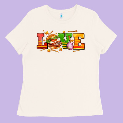 Love With Hamburger Ladies Tee Designed By Adodesignshop