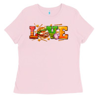 Bubblegum Pink love with hamburger Ladies Tee - AdoDesignShop