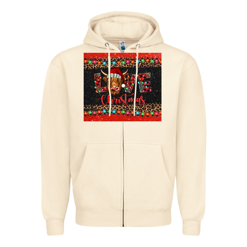 Love Christmas Highland Cow And Turquoise Gemstone Zipper Hoodie by Jasminsmagicworld | Teevron