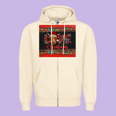 Love Christmas Highland Cow And Turquoise Gemstone Zipper Hoodie Designed By Jasminsmagicworld