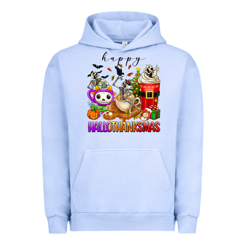 Happy Hallothanksmas Skeleton Coffee Cups Urban Hoodie by texasbilliewilder | Teevron