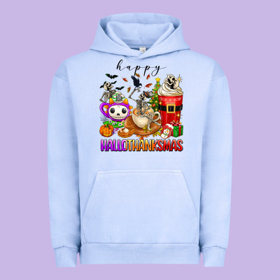 Happy Hallothanksmas Skeleton Coffee Cups Urban Hoodie Designed By Texasbilliewilder