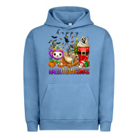 Pigment Pebble Blue happy hallothanksmas skeleton coffee cups Urban Hoodie - texasbilliewilder