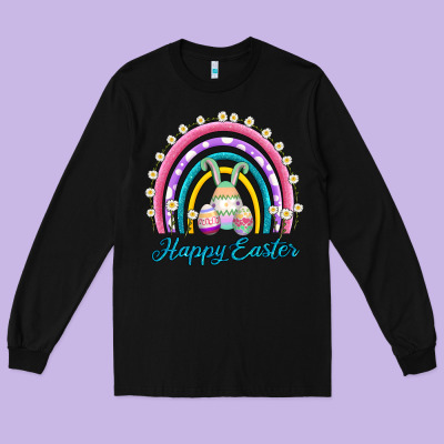 Easter Egg Bunny Rainbow Long Sleeve Tee Designed By Adodesignshop