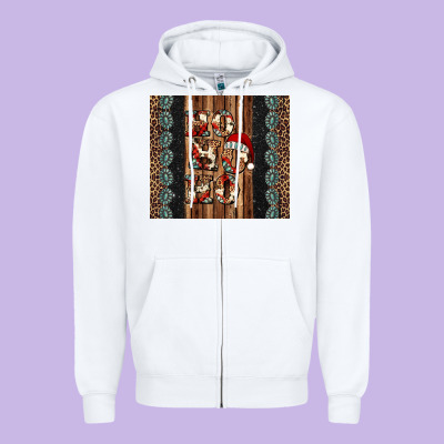 Ho Ho Ho Western Christmas Zipper Hoodie Designed By Jasminsmagicworld