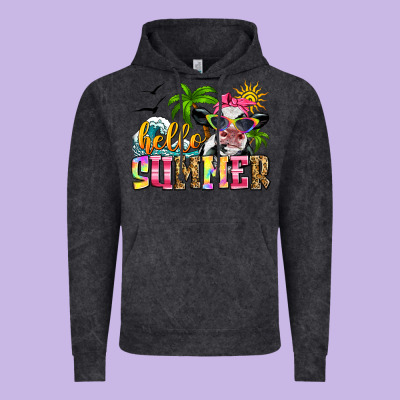 Hello Summer Cow Vintage Hoodie Designed By Zillion Design Studio