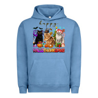 Pigment Pebble Blue happy hallothanksmas cats Urban Hoodie - texasbilliewilder