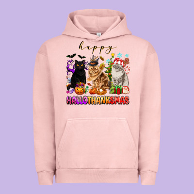 Happy Hallothanksmas Cats Urban Hoodie Designed By Texasbilliewilder