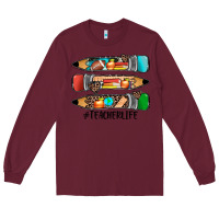 Burgundy #teacherlife pencils Long Sleeve Tee - JahusDesignShop