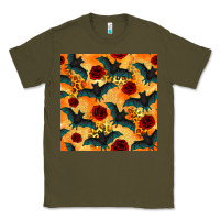 Army Green halloween bat and roses seamless pattern Classic Tee - BundleAndBundleShop