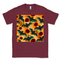 Burgundy halloween bat and roses seamless pattern Classic Tee - BundleAndBundleShop