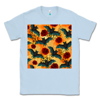 Dusty Blue halloween bat and roses seamless pattern Classic Tee - BundleAndBundleShop