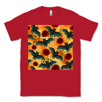 Red halloween bat and roses seamless pattern Classic Tee - BundleAndBundleShop