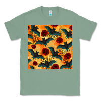 Sage halloween bat and roses seamless pattern Classic Tee - BundleAndBundleShop