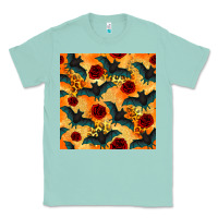 Seafoam halloween bat and roses seamless pattern Classic Tee - BundleAndBundleShop