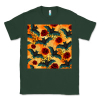 Sports Green halloween bat and roses seamless pattern Classic Tee - BundleAndBundleShop