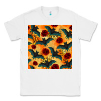 White halloween bat and roses seamless pattern Classic Tee - BundleAndBundleShop