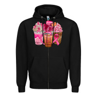 Black breast cancer coffee cups Zipper Hoodie - NancyCooperArtShop