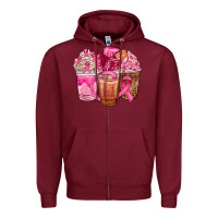Burgundy breast cancer coffee cups Zipper Hoodie - NancyCooperArtShop